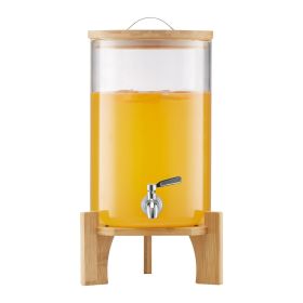 VEVOR Beverage Dispenser, 2.2 Gallon Drink Dispensers for Parties, Glass Juice Dispenser with Wood Stand, Stainless Steel Spigot