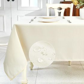 Textured Linen Table Cloth for Rectangle Table - Ivory Tablecloths Rectangular Waterproof Wrinkle Free Wipeable Dining Cover for Spring Wedding Birthd