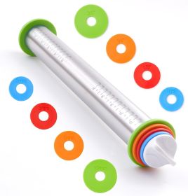 Rolling Pin with Thickness Rings, 17" Adjustable Stainless Steel Rolling Pins for Baking, Dough Roller for Fondant Pizza, Pie, Pasta, Cookies, Cakes