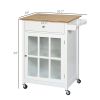 Mobile Kitchen Trolley, White, Elegant Glass Panel Door, Metallic Grip, Towel Holder, Versatile Use