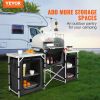 VEVOR Camping Kitchen Table, Folding Outdoor Cooking Table with Storage Carrying Bag, Aluminum Cook Station 3 Cupboard & Detachable Windscreen
