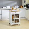 Mobile Kitchen Trolley, White, Elegant Glass Panel Door, Metallic Grip, Towel Holder, Versatile Use