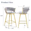 A set of 4 rotating bar stools, equipped with breathable linen cushions - beige seats with golden metal legs