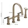 Double Handle 4-Holes Deck Mount Bridge Kitchen Faucet with Side Sprayer Sink Faucet 360 Swivel Spout in Brushed Gold