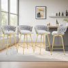 A set of 4 rotating bar stools, equipped with breathable linen cushions - beige seats with golden metal legs