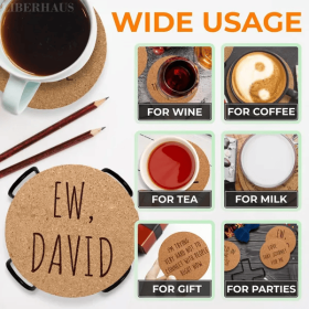 Cork Coasters For Drinks Coasters Set Of 6 With Holder Funny Coasters For Adults Cup Coasters For Coffee Table Home Bar Wedding Absorbent Coaster (Option: Brown)