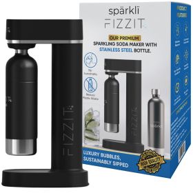 FIZZIT™ Spärklï Carbonated Water Soda Maker with Stainless Steel Bottle – Eco-Friendly, Dishwasher Bottles - Sparkling Water Maker (C02 Cylinder: nan, Color: Black)