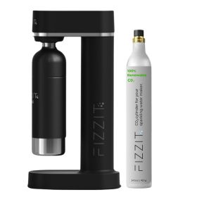 FIZZIT™ Spärklï Carbonated Water Soda Maker with Stainless Steel Bottle – Eco-Friendly, Dishwasher Bottles - Sparkling Water Maker (C02 Cylinder: 1 Pack, Color: Black)