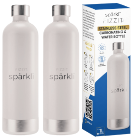 FIZZIT™ Stainless Steel Carbonation Bottle and Water Bottle | Compatible With Philips Carbonation Soda Maker and Aarke Soda Makers, Dishwasher Safe (Pack: 2 Pack, Color: White)